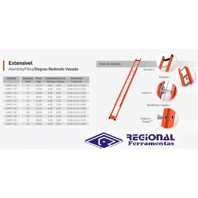 Escada Fibra de Vidro Extensiva - 3,60 x...